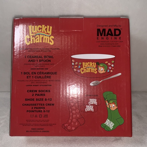 Limited Edition Lucky Charms Cereal Bowl, Spoon and Sock combo box. RARE! *NEW* - Picture 4 of 4